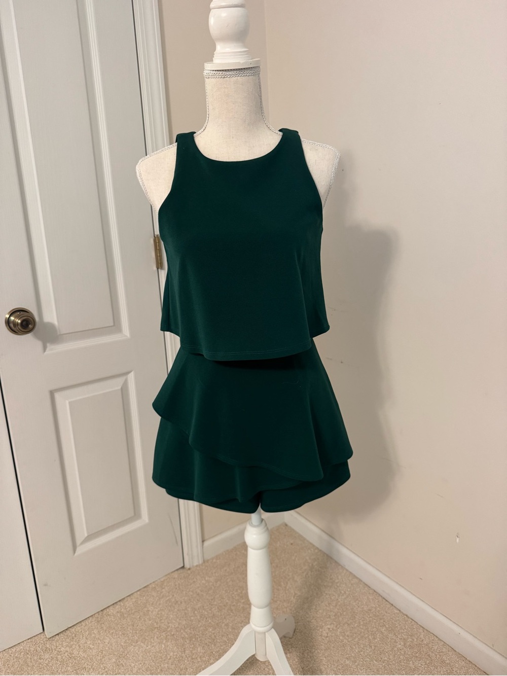 Honey and Rosie Dark Green Layered Ruffle Romper